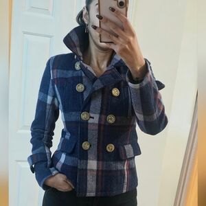 American Eagle Plaid Wool Pea Coat Medium EUC Retail $200 S/M EUC-abercrombie